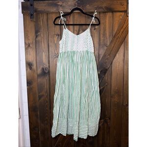 EKA Smocked Geometir Striped CottonTiered Midi Dress